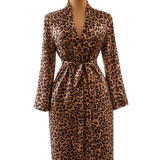 The Muse | Long Leopard 2 in 1 Satin Feather Robe