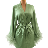 The Darling | Short Luxury Satin Feather Robe