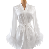 The Darling | Short Luxury Satin Feather Robe
