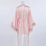 The Darling | Short Luxury Satin Feather Robe