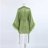 The Darling | Short Luxury Satin Feather Robe